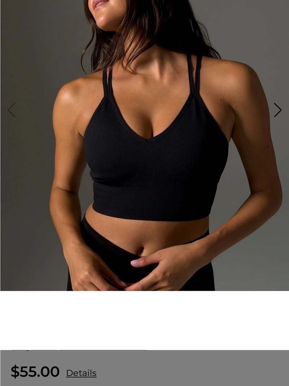 Seamless V-Neck Black Bralette - Soma “Sport Longline Strappy Bra”